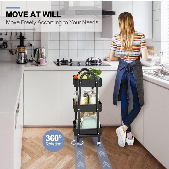 3 Tier Metal Rolling Cart NWT - Picture 3 of 10